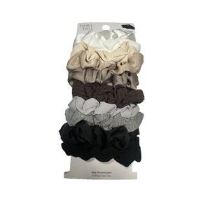 TIME and TRU 10 pack hair scrunchies ties white brown grey black gray
